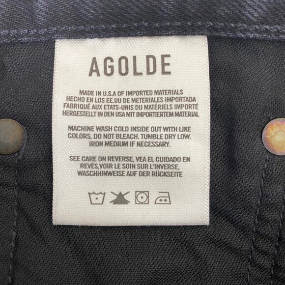 Agolde Distressed Criss Cross Jeans Black Women 26 Offset Button Closure - Picture 15 of 15